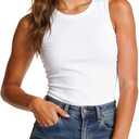 Womens Tank Top - High Neck Sleeveless Cami Tops Summer Casual Basic Slim Fit Crew Neck Shirts, Small