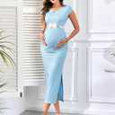 Women's Split Maternity Dress Fine Ribbed with Sparkly Gold Foil, Bodycon Ruched Pregnancy Dresses Baby Shower (XL)