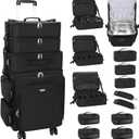 Relavel Rolling Makeup Case, 4 in 1 Hairstylist Traveling Bag Cosmetology Case on Wheels Large Hair Tools Cosmetics Train Case Makeup Artist Organizer (black with 4 additional small bags, Extra Large)