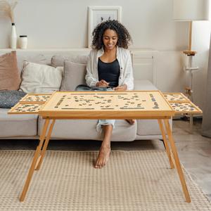 TEAKMAMA 27.6” Tall Wood Puzzle Table- 1500 Pieces Folding Puzzle Board with Drawers & Cover, 34.1” x 26.2” Large Jigsaw Puzzle Board Warm for Adults and Kids
