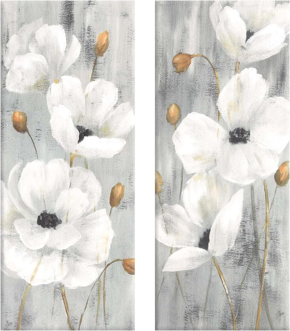 Prinz White Peonies Floral Wrapped Canvas Wall Art, (Set of 2), 7.5" X 19.5" X 1.25'', Multi-Color Prinz White Peonies Floral Wrapped Canvas Wall Art, (Set of 2), 7.5" X 19.5" X 1.25'', Multi-Color