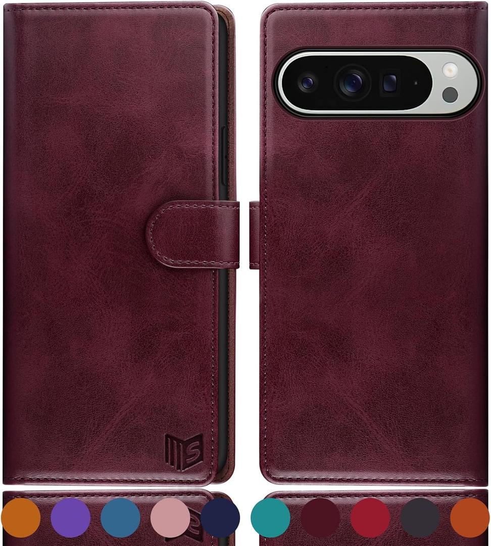 SUANPOT for Google Pixel 9 Pro XL 6.8" 5G Wallet case with RFID Blocking Credit Card Holder,Flip Book PU Leather Protective Cover Women Men for Pixel 9 Pro XL Phone case Wine Red