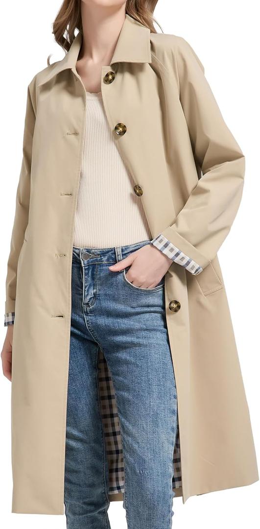 Orolay CHIIONE Trench Coat Women Waterproof Single Breasted Lightweight Rain Jacket with Deep Pockets for Spring & Travel (Medium, Lightkhaki)