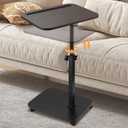 GBACHOOSE Sofa Armrest Tray Table for Couch, TV Tray Table 360° Flip-Over Panel Design & 360° Swivel Casters Swivel, C Shaped Sofa Side End Table for Couch, Bed, Chair, Living Room(Walnut)