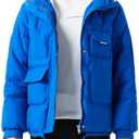 JiangWu Women's Winter Thickened Hooded Cotton Coat Windproof Warm Fleece Jacket, Blue, Small