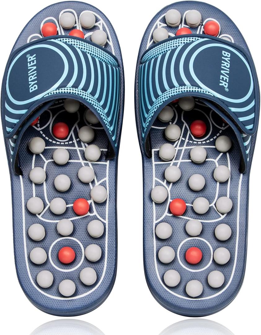 BYRIVER Acupuncture Massage Slippers Sandals Slides Shoes Mat, Arthritis Plantar Fasciitis Foot Neuropathy Pain Relief Massager for Circulation, Mothers Fathers Day Gift for Mom Dad(05S) (S-Women(7-8.5) Men(6-6.5), Blue Spring Slippers)