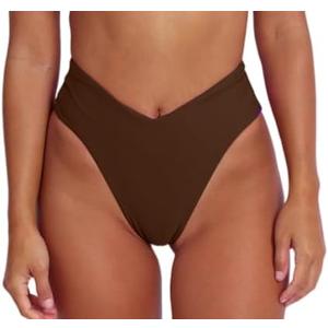 geluboao Women's Bikini Bottom Sexy V Cut High Cut Swimsuit High Waisted Bathing Suit Bottoms, S, Brown