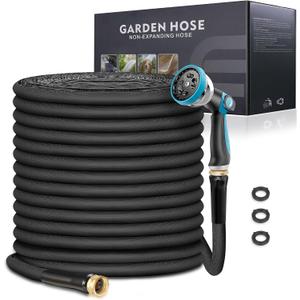 Relxitl Garden Hose 100ft, Flexible Water Hose with 10 Function Hose Nozzle, Lightweight, Tangle Free, Rust Proof for Yard, Watering(Black)