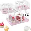 2 x 3Pcs Pink Bento Cake Cupcake Combo Boxes Valentine's Day 1+2 Bento Box with Clear Lid 2 Holes Pastry Sweets Cake Cupcake Combo Box Baking Supplies for Valentine Wedding Birthday Party(Pink 1+2/3Pcs)