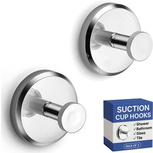 HOME SO Suction Cup Hooks for Shower & Bathroom Towel Holder 2-Pack  Suction Cups Hooks for Hanging Towels, Robes, & Coats - Tiles, Glass Door or Mirror  Shower Hooks & Towel Hooks Organizer -Chrome