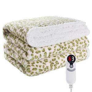 Eydna Electric Heated Blanket Throw Size 50"×60" with 9 Heating Levels & 1-10 Hs auto Off, Heating Throw Double Sided Sherpa, Energy Efficient, Machine Washable, Leopard Print Green & White