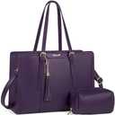 LOVEVOOK Laptop Bag for Women 15.6 inch Lightweight PU Laptop Tote Bag, Large Capacity Computer bag with Clutch Purse for Business, Work, Office, Travel,School，Casual（Dark Purple，15.6 Inch）