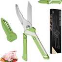 Heavy Duty Poultry Shears, 2-in-1 Ambidextrous All Purpose Kitchen Scissors (Converts to Knife), Non-Slip Handle, Safety Lock & Magnetic Protective Sheath