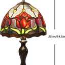 Stained Glass Table Lamp,Stained Glass Crystal Bead Style Table Light, Handmade Desk Bedside Night Light, Antique Art Craft Gifts Lover Living Room Bedroom Bookcase (Red Tulips)