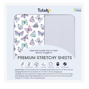 TotAha Premium Soft Pack n Play Sheets, Super Stretchy Jersey Knit Mini Crib Sheets Fitted, Silky Comfort Graco Pack and Play Mattress Sheets 2-Pack, Purple Butterfly