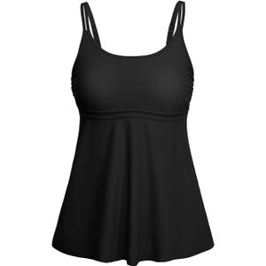 Yonique Tankini Top for Women Bathing Suit Top No Bottom Modest Swimsuit Top Only Tummy Control Swim Tank Top (Large, Black)