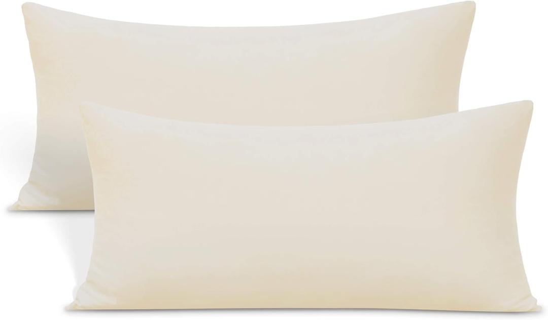 Jersey Knit Small Pillowcases - Mini Pillow Cases for Travel or Toddler Pillows Sized 12x16, 13x18 or 14x20, Ultra Soft Envelope, Microfiber, Set of 2, Beige
