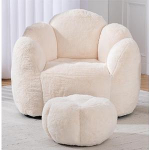 Bear Claw Shaped Bean Bag Sofa with Ottoman, Bean Bag Chair for Adults and Kids, Soft Stuffed Lazy Floor Sofa Chair with Supportive Filling, Comfy Single Couch for Living Room, Bedroom, Apartment (White)