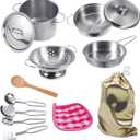 Mini Play Pots and Pans Toys for Kids Kitchen Playset Pretend Cookware Utensils Play Set Play Cooking Toys Mini Stainless Steel Cooking Utensils Toys Kitchen Playset Accessories for Boys Girls