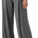 ODODOS Chiffon Flowy Pleated Wide Leg Pants for Women Built-in Shorts Lightweight High Waist Trouser with Pockets-29 Inseam, Charcoal, Small