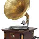 Deco 79 Wood Functional Gramophone with Record, 18" x 16" x 28", Brown