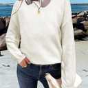 Mrskoala Womens Tops Casual Knit Sweater Long Sleeve Pullover Loose Shirts Fall Clothes (White, L)