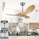 36 Inch Wooden Ceiling Fan Without Light With Remote Control, 3 solid wood fan blades Ceiling Fan for Indoor, Living Room, Dining Room, Bedroom, Terrace, Porch(Brushnickle+Natural Wood, 36 inch)