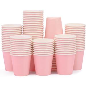 100 Pack 3 oz Pink Paper Cups,Mouthwash Cups, Disposable Bathroom Cups,Small Paper Cups 3oz Ideal for Bathroom, Supermarket, Birthday Party, Picnic and BBQ