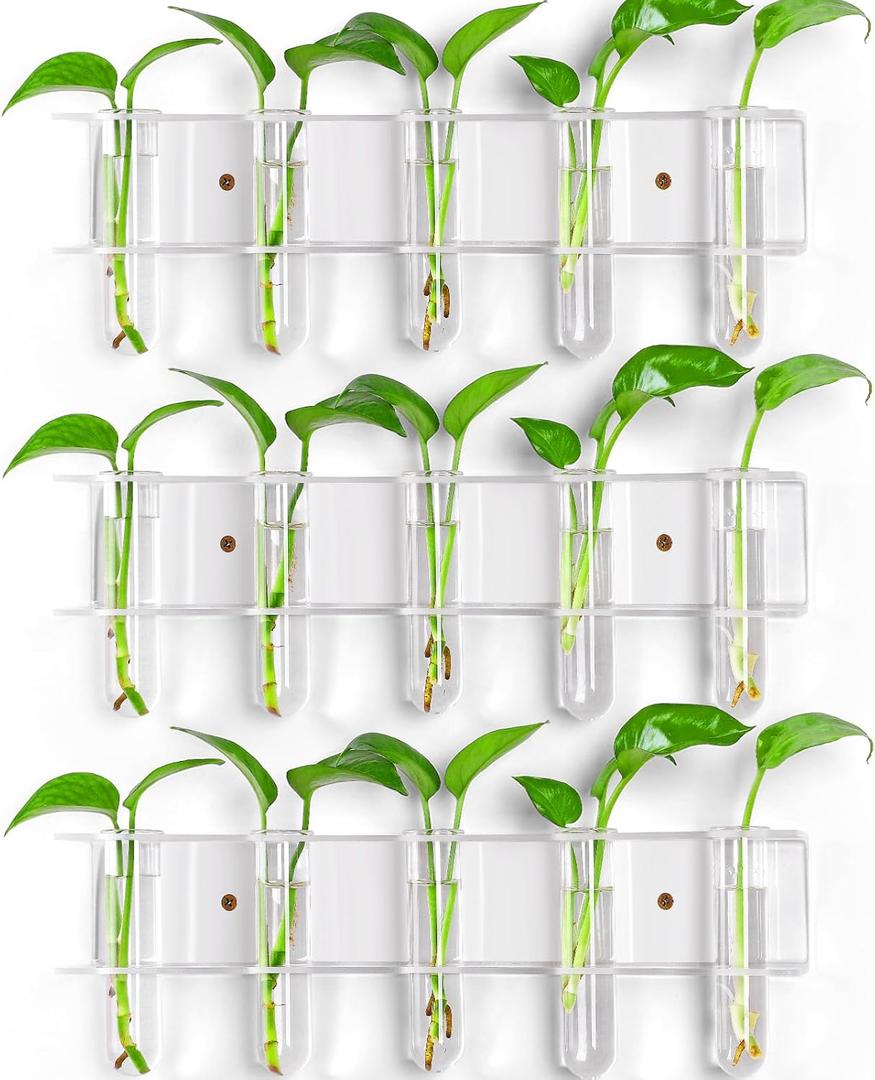 Wall Plant Propagation Stations, Split-Type Acrylic Propagated Plant Holders with 15 Pcs Glass Propagation Tube Vases, Clear Propagation Vases for Hydroponic Plants, Cutting Flower (3 Pack)
