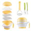 Matyz Versatile Baby Food Maker Set - Toddler Food Mills with Mash Bowl, Hand Masher, Citrus Juicer, Grater - Making Homemade Baby Food - Fruits and Vegetables Masher - No BPA (Yellow)