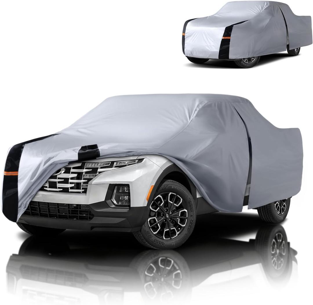Multi-Layer Hyundai Santa Cruz Truck Cover, Custom fit Santa Cruz 2021-2026 Crew Cab Short Bed(4.3') Car Cover Waterproof All Weather, Full Exterior Cover Rain Wind and UV Protection with Door Zipper