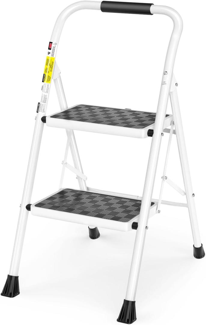 HBTower 2 Step Ladder,2 Step Stool for Adults Folding Step Stool with Cushioned Handle with Wide Anti-Slip Pedal Ergonomic Design