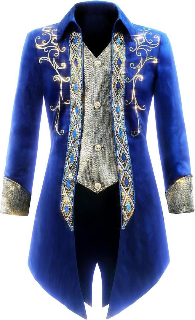 Mens Steampunk Medieval Jacket Gothic Victorian Frock Coat Uniform (X-Large, Blue)