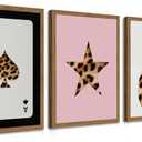 Pink and Black Leopard Wall Art, Lucky Girl 8 Ball Wall Decor Set of 3 Cheetah Lucky Star Poster Canvas Prints, Coquette Modern Teen Pictures for Bedroom Living Room 16x24 inch Framed