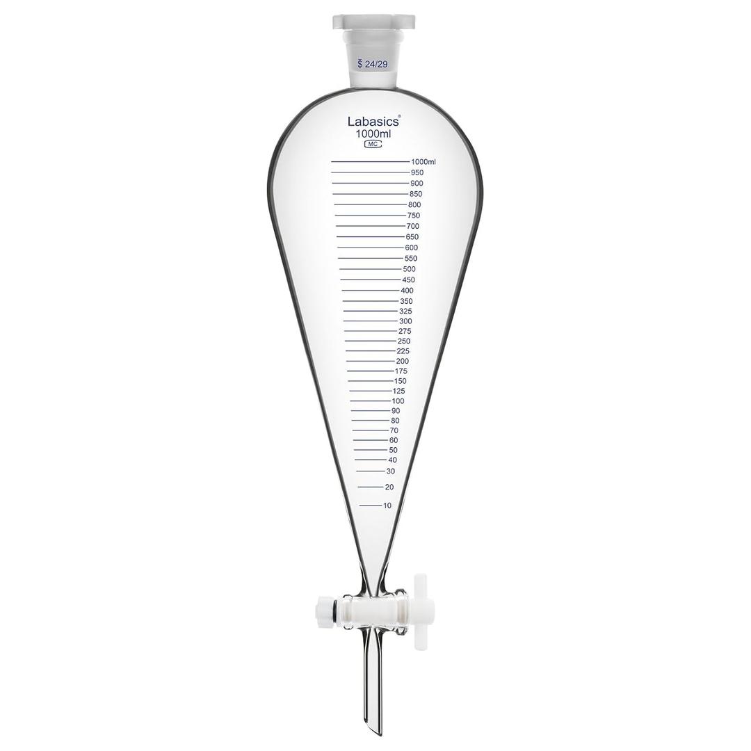 Labasics Graduated Separatory Funnel, 1000 ml Heavy Wall Borosilicate Glass Separating Funnel with 24/29 Joint and PTFE Stopcock