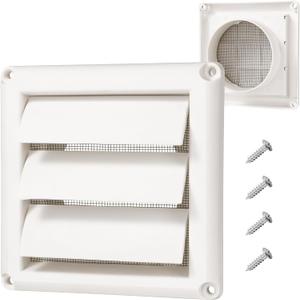 HOXHA 4" Dryer Vent Cover with Screen Plastic Dryer Vent Hood for Exterior Wall with 4 Screws UV Protection&Easy Installation for 4" Dryer Vent Hose (White, 4 inch Diameter)