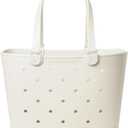 Simple Modern Extra-Large Beach Bag | Waterproof Getaway Rubber Tote with Zipper Pocket for Travel, Pool, Boat, Groceries, Sports | Cream