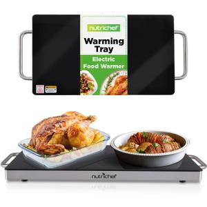 NutriChef Large Electric Warming Tray | 20" x 12" Hot Plate | Ideal for Buffets, Restaurants, Parties, & Home Dinners - Glass Top Keeps Food Hot - Perfect for Events | Heats your food to 200F