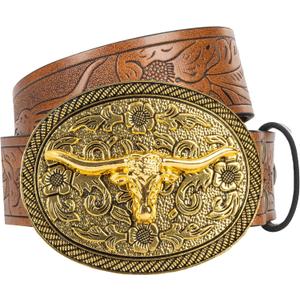 UTOWO Women Vintage Western Belt with oval-Longhorn-Buckle Cowgirl Bull-PU-Leather Waist Cowboy Belt for Jeans 1.5in Wide