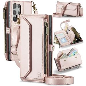 Strapurs Wallet Case Compatible with Samsung Galaxy S25 Ultra 5G RFID Blocking 10-Card Holder Soft PU Leather Magnetic Snap Strap Zipper Pocket Phone Case Fit for Galaxy S25 Ultra - Rose Gold