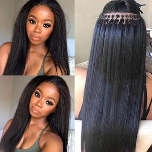 Real Human Hair I Tip Hair Extensions for Women 20inch Yaki Straight #1B Black Cold Fusion Hair Extensions 50Strand/50g Pre Bonded Keratin I Tip Remy Hair Extension Microlink Beads Hair Extension
