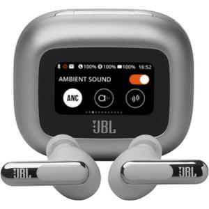 JBL Live Beam 3 - True wireless noise-cancelling stick-closed earbuds, 48Hrs total playback, Wireless Charging, 6 Mics for perfect calls, Multi-point connection, IP55 waterproof and dustproof (Silver)
