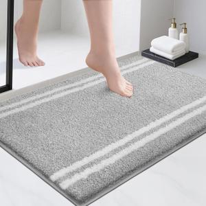 PURRUGS Bathroom Rug Non-Slip Machine Washable 24" x 36", Super Absorbent and Quick Dry Shaggy Microfiber Bath Mat, Extra Soft and Plush Bath Rug for Bathtub, Shower, and Sink, Light Grey