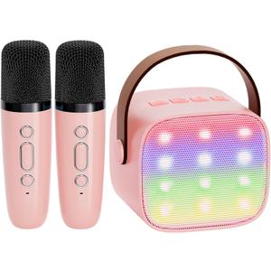 YLL Mini Karaoke Machine for Kids Adults, Portable Bluetooth Speaker with 2 Wireless Microphones, TOP Birthday Gifts Toys for Girls Ages 3, 4, 5, 6, 7, 8, 9,10,11,12+ Years Old Toddler (Lightpink) (P-ink 2 Mic)