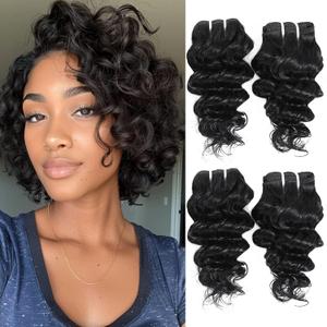 Deep Wave Bundles Human Hair 4 Bundles 12A Brazilian Virgin Human Hair 100% Unprocessed Natural Color Brazilian Human Hair Weave Extensions (8"8"8"8")