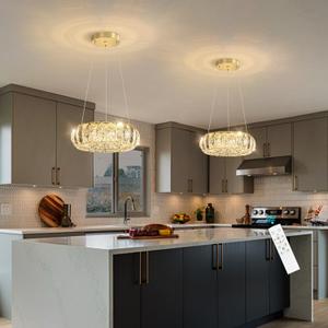 HAIXIANG LED Ring Chandelier Modern Pendant Lights for Kitchen Island Dining Room Remote Dimmable Hanging Light Entryway Bedroom Crystal Lighting Gold Chandeliers (1 Ring, 7.8")