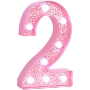 Pink Light Up Marquee Numbers, Glitter LED Number Lights Sign Battery Operated for Girls 2nd Pink Birthday Party Table Decorations, 2026 Graduation Decor, 8 Inch Number 2 with Cool White Lights