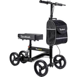 BlessReach Knee Scooter Walker for Adults Foot Injuries Ankle Surgery, Knee Scooters for Adult, Foldable Steerable with Dual Handbrake, Height Adjustable Handle & Knee Pad, 300 lbs CapacityBlack