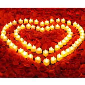 Acejoz Rose Petals and Candles Set, 6000 Pieces Fake Rose Petals and 72 Pieces Heart Candle Lights for Bedroom Romantic Decorations for Special Night, Wedding, Anniversary, Valentines Day
