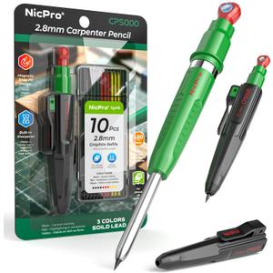 Nicpro 7-in-1 CP5000 Magnetic Carpenter Pencils with Sharpener, 2.8mm Construction Mechanical Pencil+10 Refill, Deep Hole Marker for Construction, Woodworking Pencil, Carpenter Tools for Marking